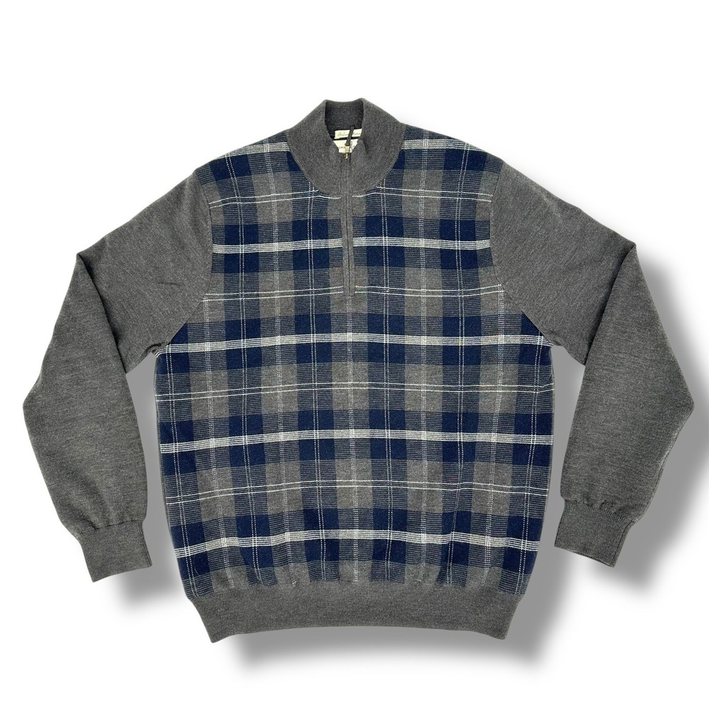 Fairway & Greene Men's Italian Merino Wool Plaid 1/4 Zip Golf Sweater L Lined